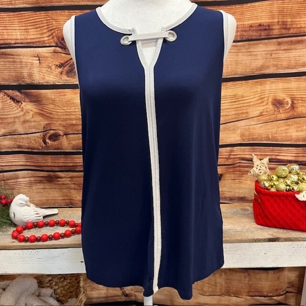 Cable‎ & Gauge Womens Navy Sleeveless V Neck Tank Size S